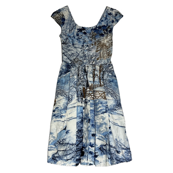 Retrolicious Dress Retro Winter Woods Holiday Print Small Knee Length Cap Sleeve - Picture 1 of 12